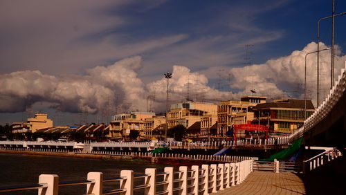 Panoramic view of river and buildings against sky