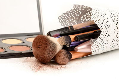 High angle view of shells on table