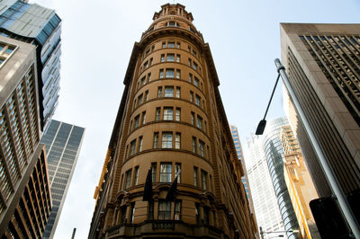 Low angle view of buildings against clear sky