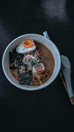 High angle view of breakfast in bowl on table