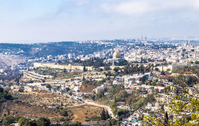 High angle view of cityscape against sky