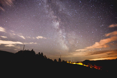 Silhouette landscape against sky at night