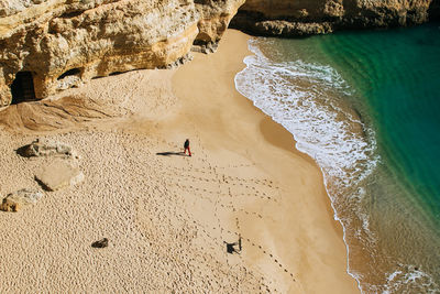 High angle view of man on beach