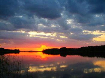 Scenic view of calm lake at sunset