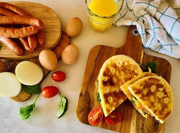 High angle view of breakfast on table