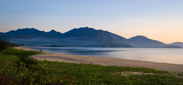 Scenic view of da nang beach against sunrise moment