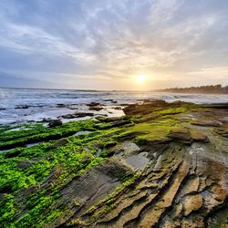 Scenic view of sea against sky during sunset