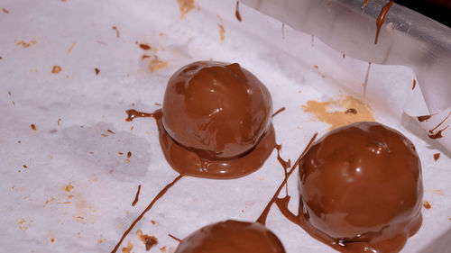 High angle view of dessert on tray