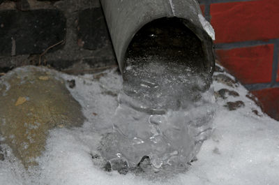 High angle view of frozen water