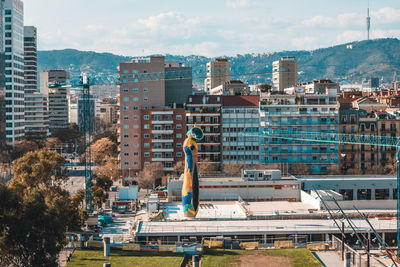 High angle view of cityscape against sky