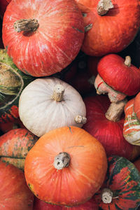 High angle view of pumpkins in market