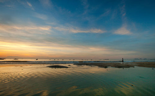 Scenic view of beach against sky during sunset