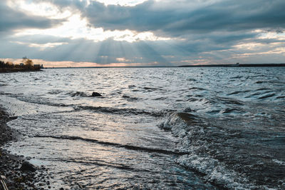 Scenic view of sea against sky during sunset