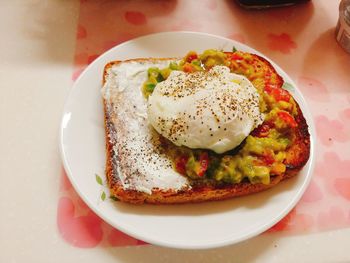 High angle view of breakfast served in plate