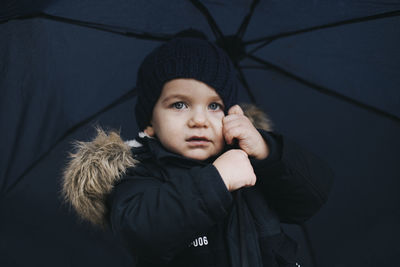 Portrait of cute baby girl in winter