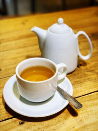 Tea cup on table