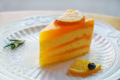 Close-up of cake slice in plate