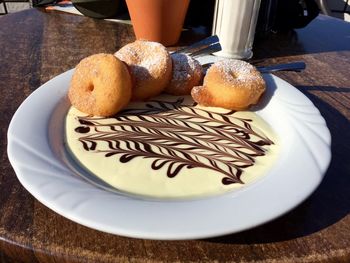 High angle view of breakfast on table