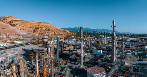 Aerial view of salt lake city oil refineries. burning coal producing energy.