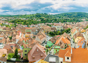 High angle view of townscape against sky