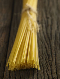 Close-up of spaghetti on table