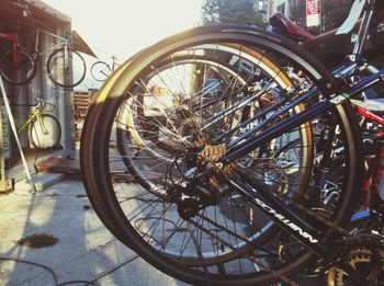 High angle view of bicycle parked