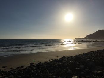 Scenic view of beach against sky during sunset