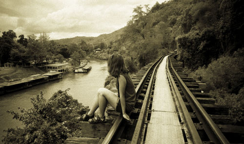 High angle view of railroad tracks