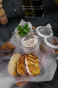High angle view of food on table