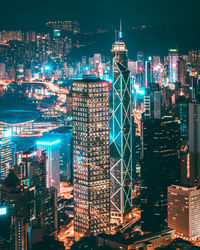 Illuminated buildings in city at night