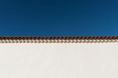 Low angle view of wall against clear blue sky