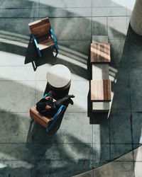 High angle view of piano