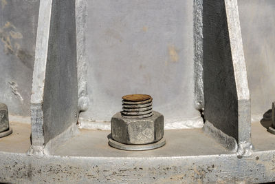 Close-up of rusty metal against wall