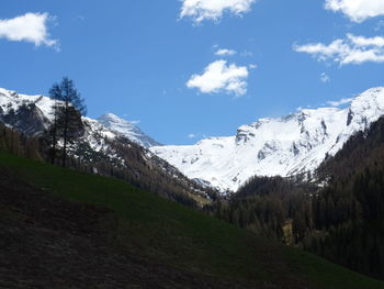 Scenic view of snowcapped mountains against sky