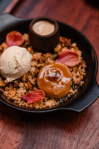 High angle view of food in plate on table