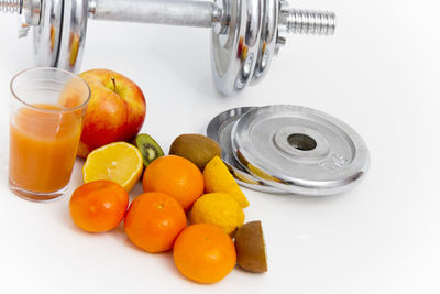 High angle view of fruits on white background