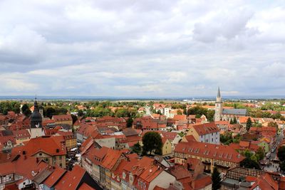 High angle view of cityscape against sky