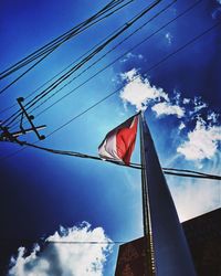 Low angle view of flag against cloudy sky