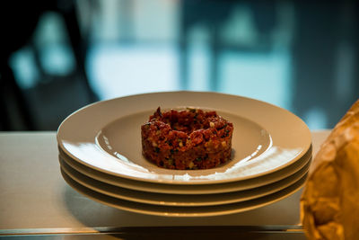 Close-up of food in plate on table