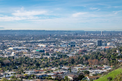 High angle view of townscape against sky