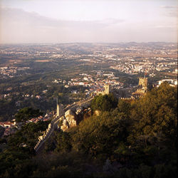 High angle view of townscape against sky