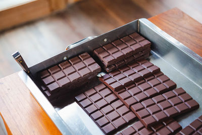 High angle view of chocolate on table