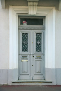 Closed door of building