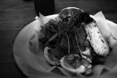 Close-up of ice cream in plate on table