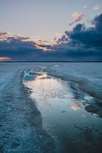 Scenic view of sea against sky at sunset