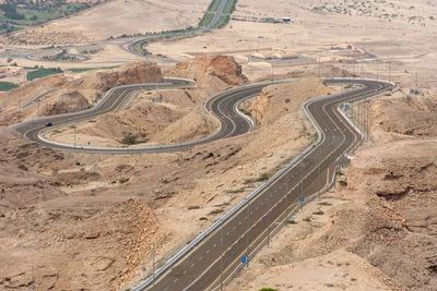 High angle view of road passing through land