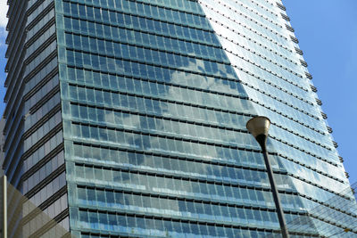 Low angle view of modern glass building against sky