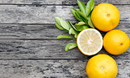 High angle view of oranges on table