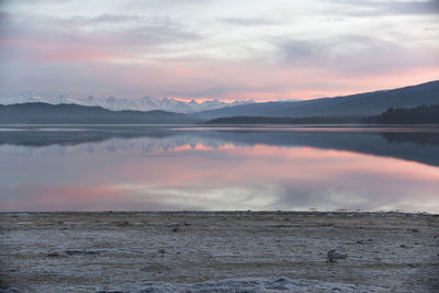 Scenic view of lake against sky during sunset