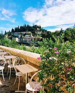 Scenic view of townscape by building against sky